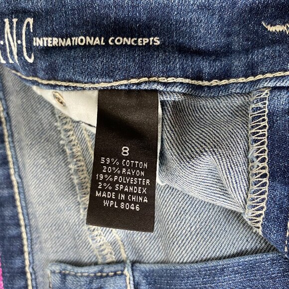 INC International Concepts Boot Leg Denim Jeans Women's 8 Blue Bedazzled Casual - Picture 6 of 16